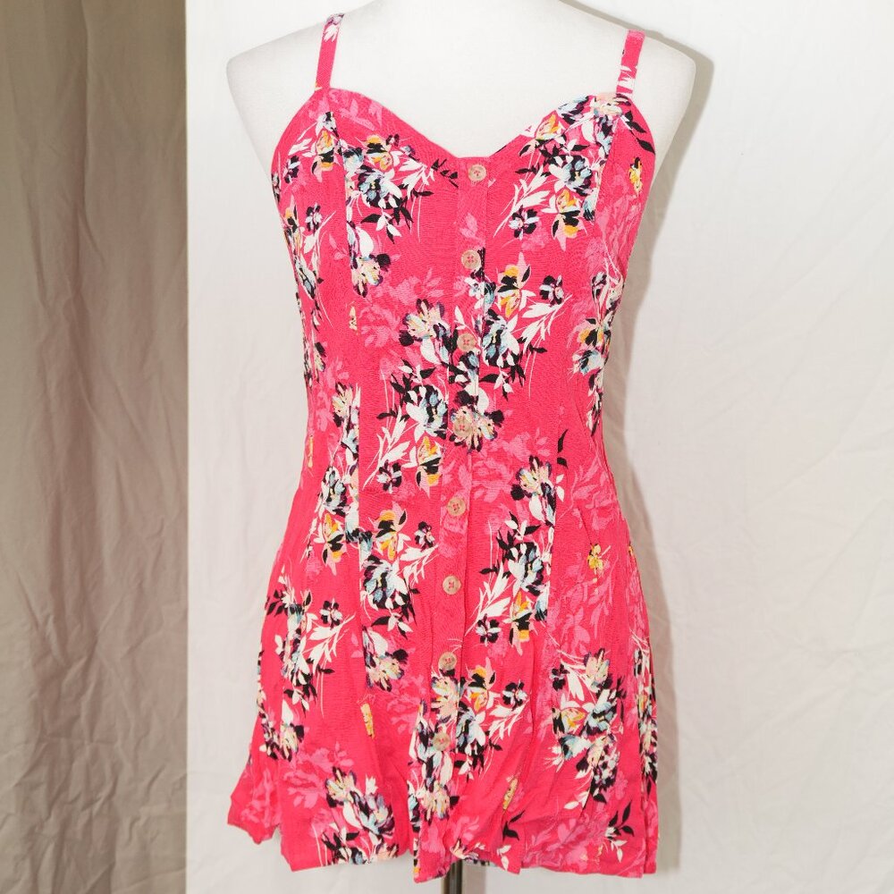 Torrid Linen Look LNC Adjustable Size 1 Bright Vibrant Pink Floral Tank Top